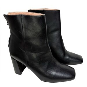 J. Crew Squared Toe Soft Leather Block Heel Ankle Boots Black Size 7